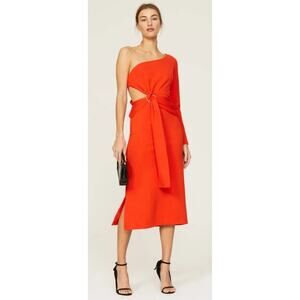 Revolve Alexis Orange Red Royale One Shoulder Cut-Out Midi Dress, M